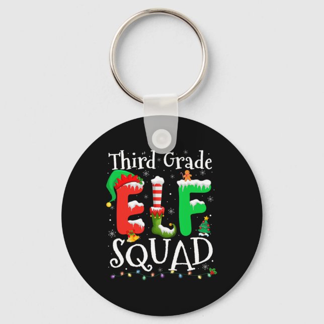 3rd Grade Elf Squad Xmas Funny Christmas Third Gra Keychain (Front)