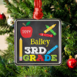 3rd Grade Keepsake Chalkboard Colourful Kids Photo Metal Ornament<br><div class="desc">3rd Grade photo ornament design features an apple, a ruler, crayons and bold, colourful fun typography! Click the customize button for more opti2ndr modifying the text! Variations of this design, additional colours, as well as coordinating products are available in our shop, zazzle.com/store/doodlelulu. Contact us if you need this design applied...</div>