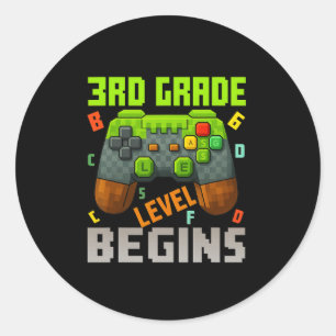 3rd Grade Level Begins – Gamer Ck To School Tee Classic Round Sticker