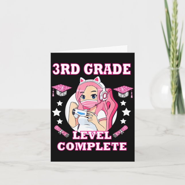 3rd grade level complete funny gaming graduation card (Front)