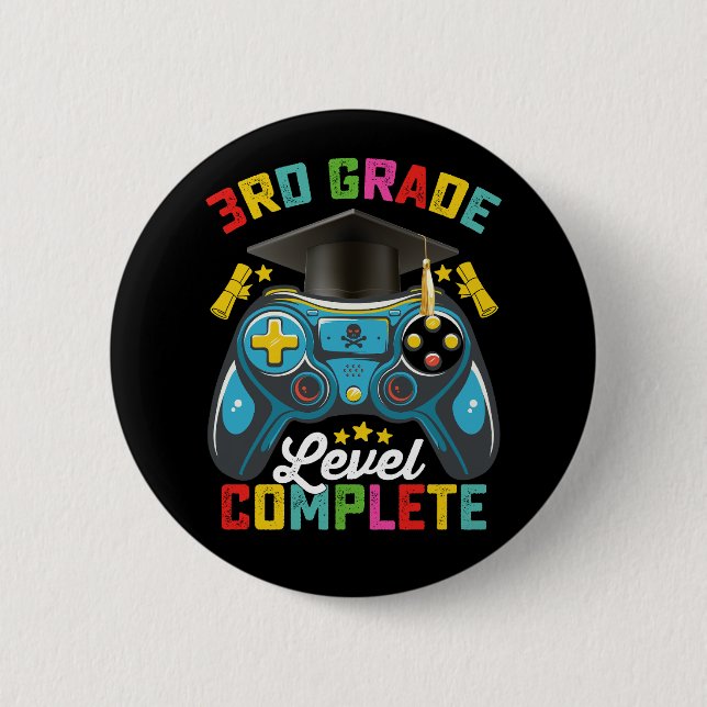 3rd Grade Level Complete Graduation Gaming Gamer 2 Inch Round Button (Front)