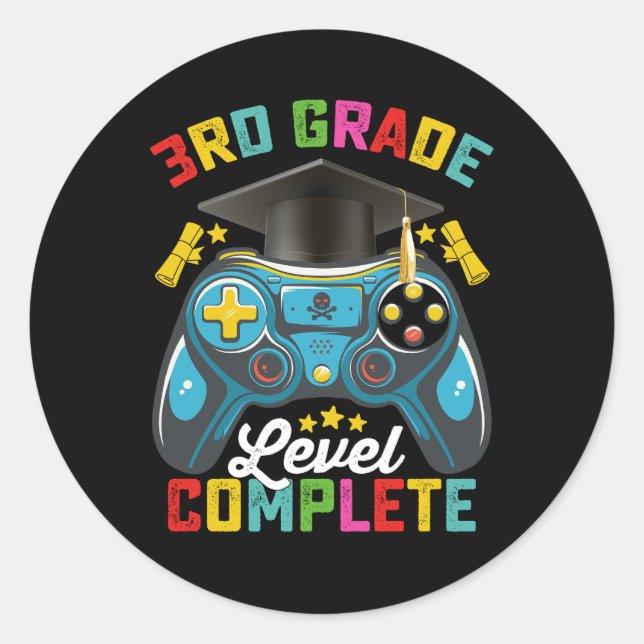3rd Grade Level Complete Graduation Gaming Gamer Classic Round Sticker (Front)