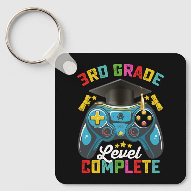3rd Grade Level Complete Graduation Gaming Gamer Keychain (Front)