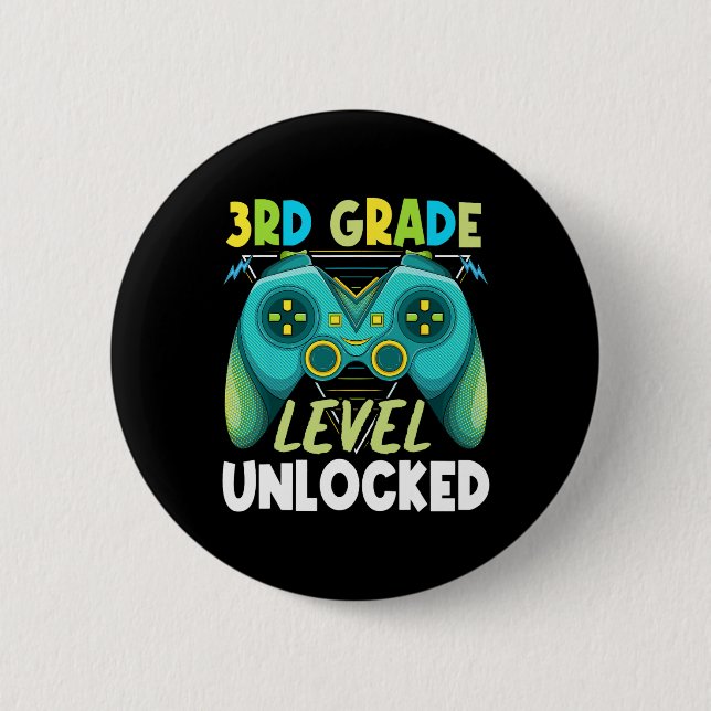 3rd Grade Level Unlocked First Day Back To School  2 Inch Round Button (Front)