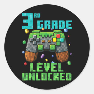 3rd Grade Level Unlocked Gamer Controller Back To Classic Round Sticker