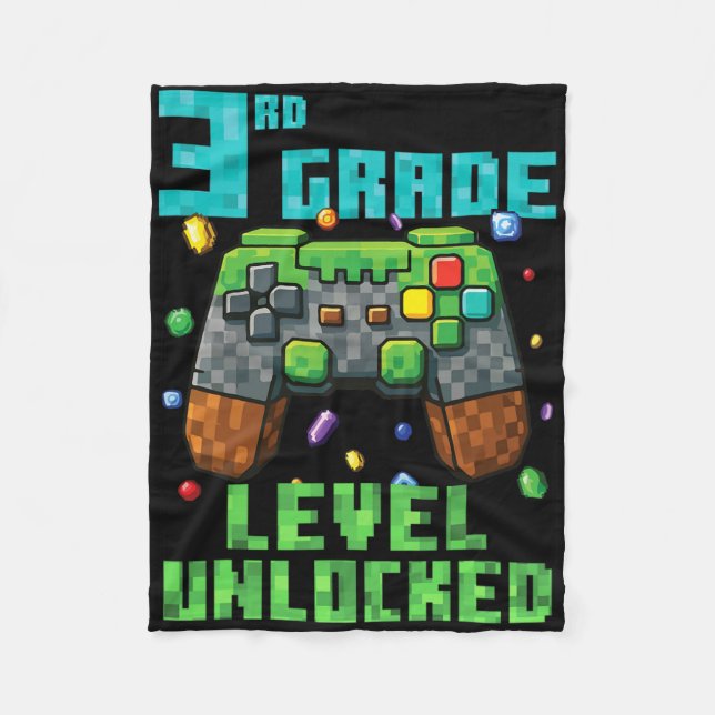 3rd Grade Level Unlocked Gamer Controller Back To  Fleece Blanket (Front)