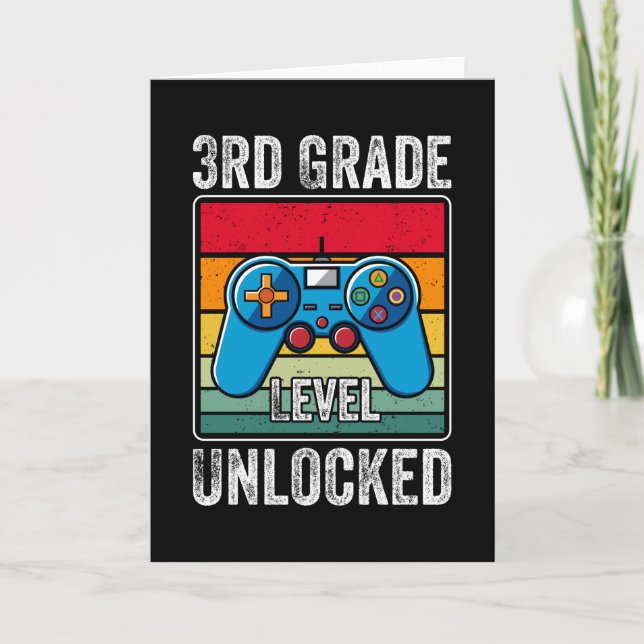 3rd Grade Level Unlocked Kids Back to School Gamer Card (Front)
