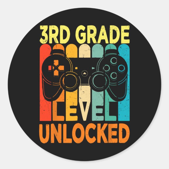 3rd Grade Level Unlocked Video Game Back To School Classic Round Sticker (Front)