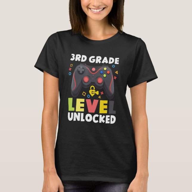 3rd Grade Level Unlocked Video Game Back To School T-Shirt (Front)