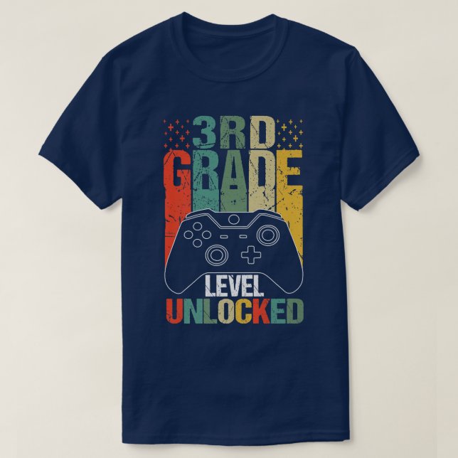 3rd Grade Level Unlocked Video Game Back to School T-Shirt (Design Front)