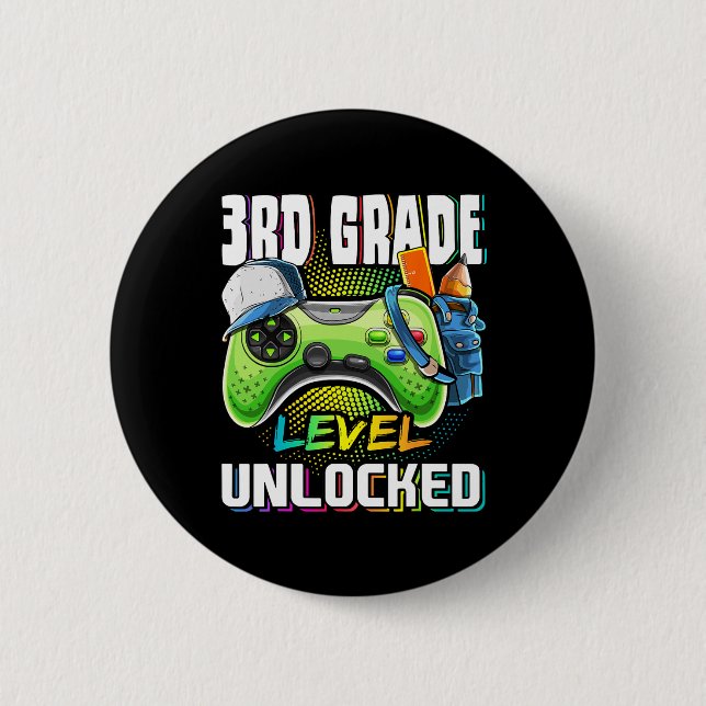 3rd Grade Level Unlocked Video Game Ck To School B 2 Inch Round Button (Front)