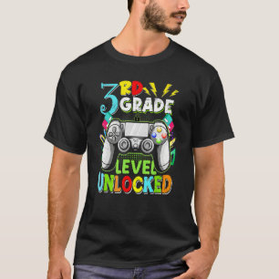 3rd Grade Level Unlocked Video Gamer Kids Boy Back T-Shirt