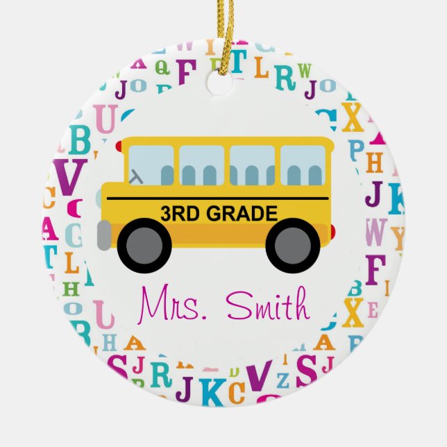 3rd Grade Personalized School Bus Teacher Ornament (Front)