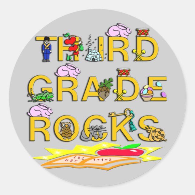 3rd Grade Rocks Classic Round Sticker (Front)