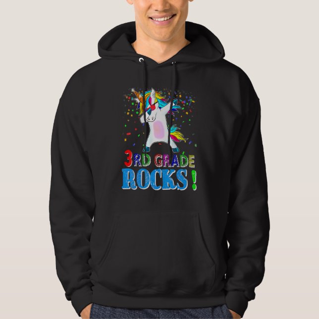 3rd Grade Rocks Dabbing Unicorn For Third Grade Te Hoodie (Front)