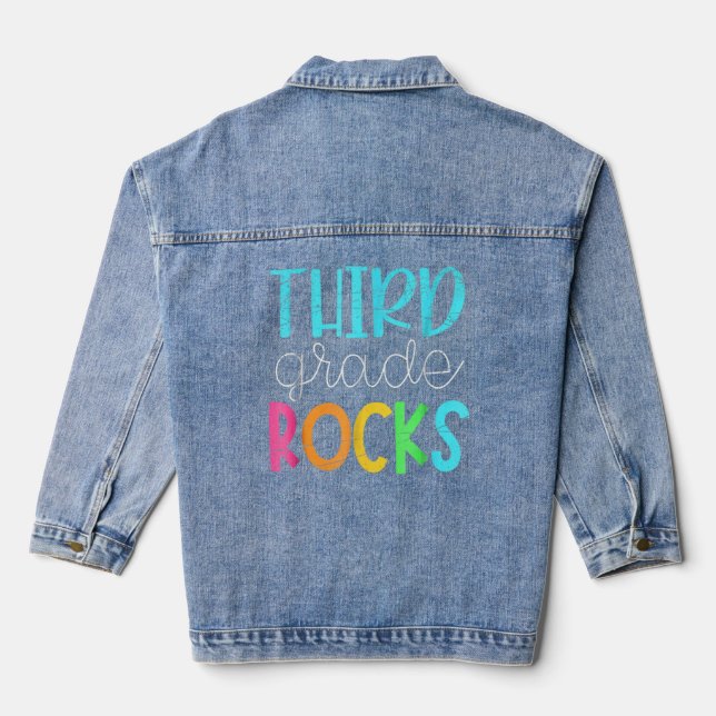 3rd grade rocks rocking 3rd grade teacher  denim jacket (Back)