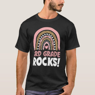 3rd Grade Rocks Teacher Girls Boys Rainbow Leopard T-Shirt