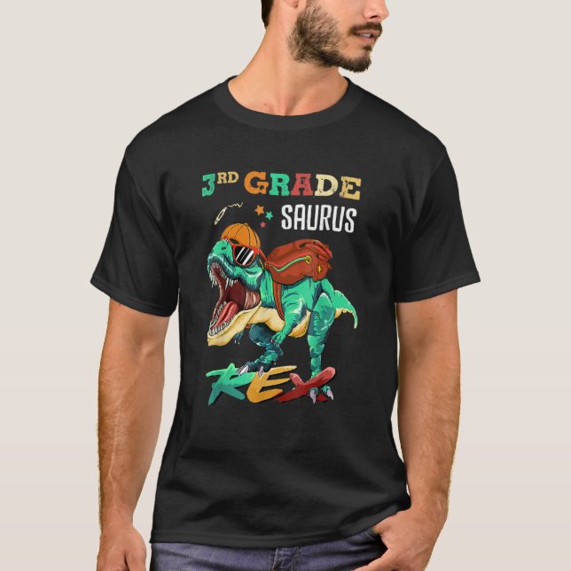 3rd Grade Saurus Rex Rex Dinosaur Back To School T-Shirt (Front)