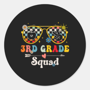 3rd Grade Squad Cute Groovy Teacher Student Back T Classic Round Sticker