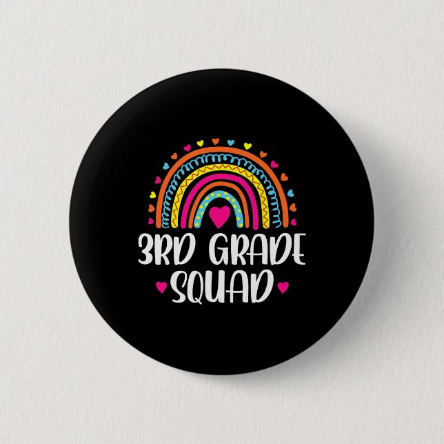 3rd Grade Squad Rainbow Back To School Teacher Kid 2 Inch Round Button (Front)