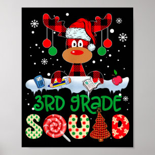 3rd Grade Squad Teacher Buffalo Red Plaid Reindeer Poster