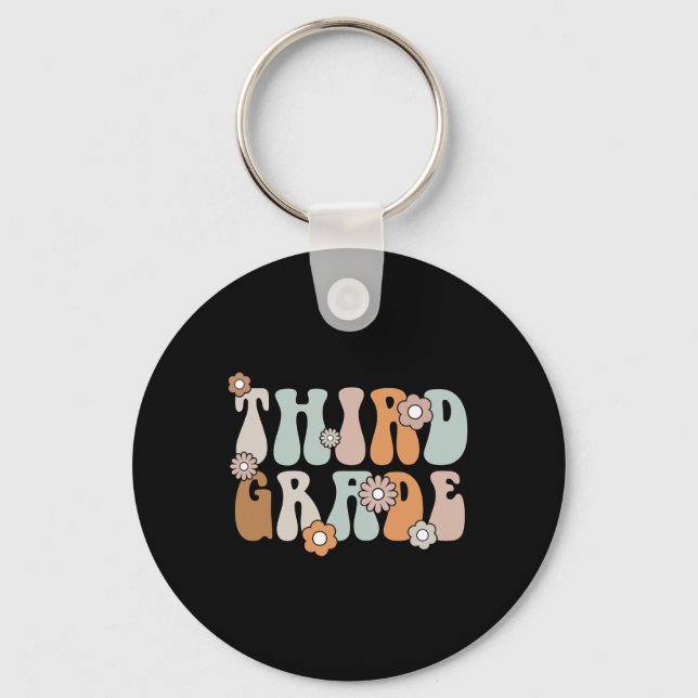 3rd Grade Teacher Boho Flower Back To School  Keychain (Front)