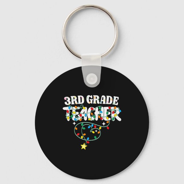 3rd Grade Teacher Christmas Lights Third Grade Tea Keychain (Front)