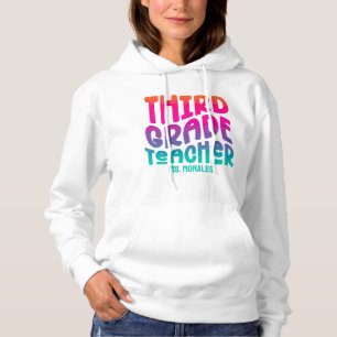 3rd Grade Teacher Colourful Ombre Text Design Hoodie