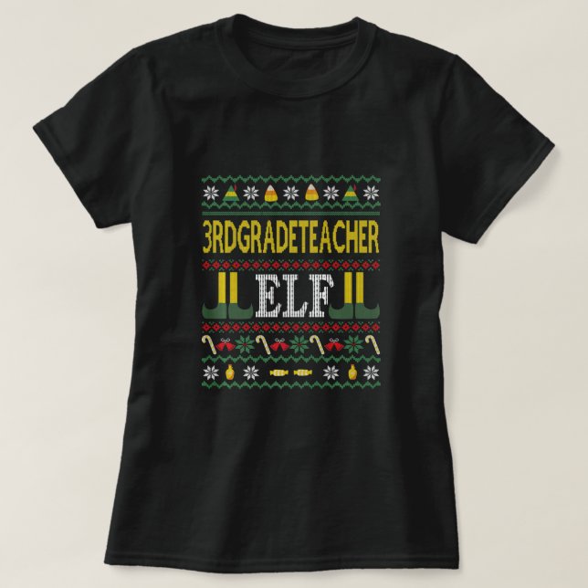 3rd Grade Teacher Elf Funny ugly Christmas sweater (Design Front)