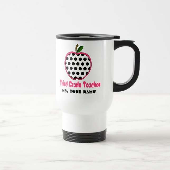 3rd Grade Teacher Mug - Polka Dot Apple (Right)