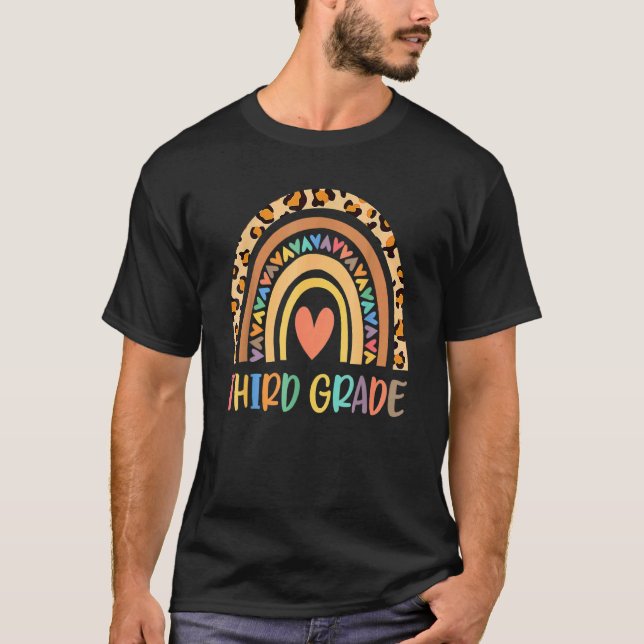 3rd Grade Teacher Rainbow Leopard Third Grade Back T-Shirt (Front)