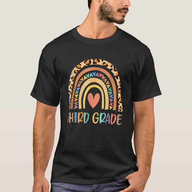3rd Grade Teacher Rainbow Leopard Third Grade Back T-Shirt (Front)