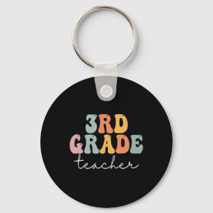 3rd Grade Teacher Retro Groovy Vintage First Day O Keychain