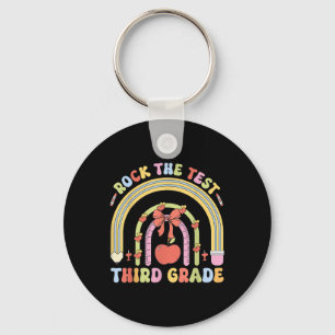 3rd Grade Teacher Rock The Test Day Third Grade Te Keychain