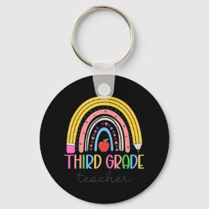 3rd Grade Teacher Teach Love Inspire Rainbow Back Keychain
