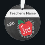 3rd Grade 🍎 Teachers Rock | Chalkboard Ornament<br><div class="desc">My Teacher Makes 3rd Grade Rock | Chalkboard styled Ornament with a red apple ready for you to personalize. Available designs - K thru 4th grade. 🥇AN ORIGINAL COPYRIGHT ART DESIGN by Donna Siegrist ONLY AVAILABLE ON ZAZZLE! ✔NOTE: ONLY CHANGE THE TEMPLATE AREAS NEEDED! 😀 If needed, you can remove...</div>