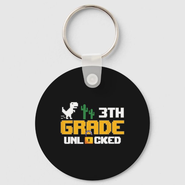 3rd Grade Unlocked Dinosaur Funny Video Game Ck To Keychain (Front)