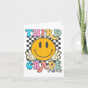 3rd Grade Vibes Retro Smile Face Teacher Kids Back Card