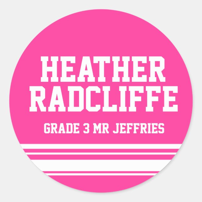 3rd Grader school education name id sticker pink (Front)