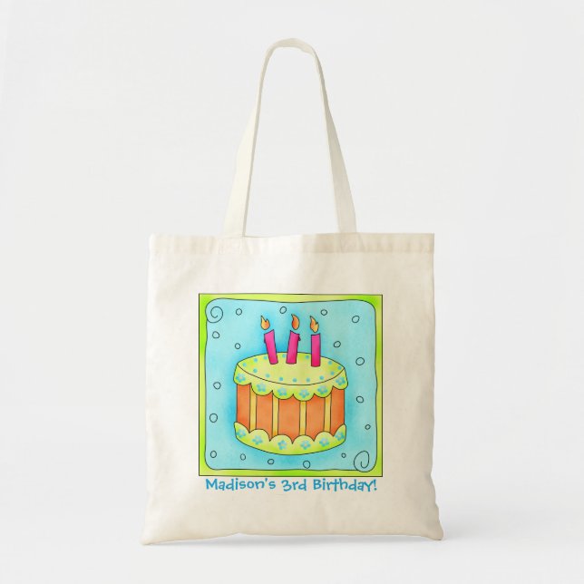 3rd Happy Birthday Cake Name Personalized Gift Bag (Front)