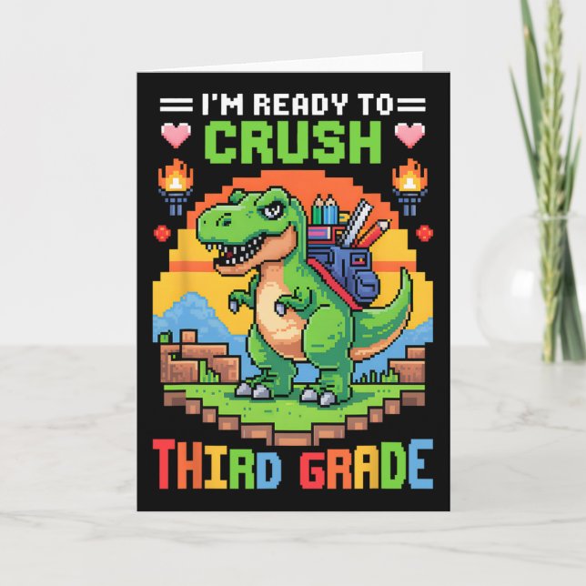 3rd I'm Ready To Crush Third Grade Dinosaur Gamer  Card (Front)