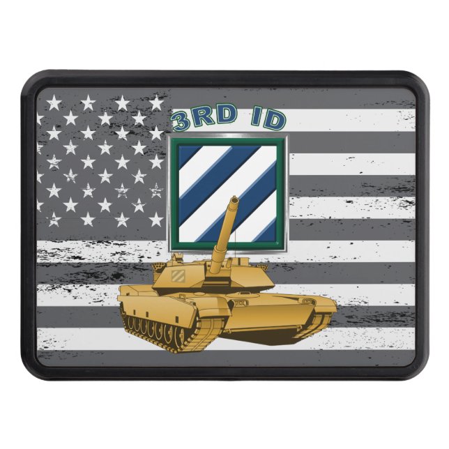 3rd Infantry Division Battle Tattered Flag Trailer Hitch Cover (Front)