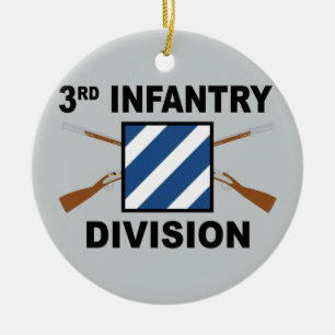 3rd Infantry Division - Crossed Rifles - With Text Ceramic Ornament