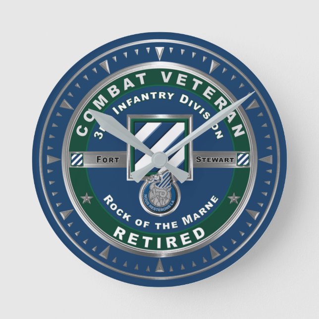 3rd Infantry Division Retired Combat Veteran Round Clock (Front)