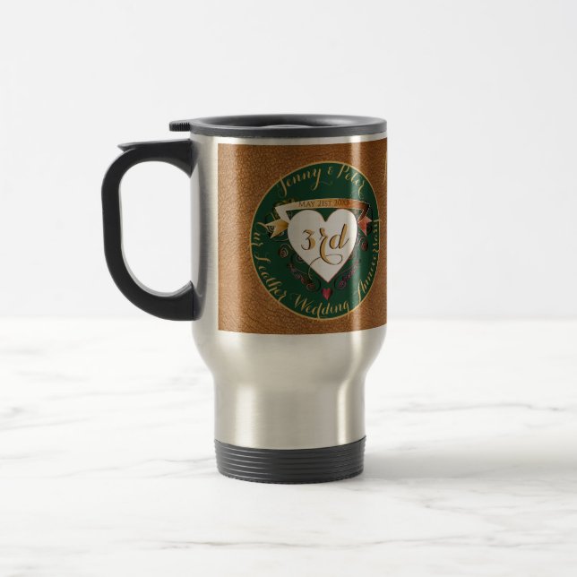 3rd Leather (Image) Wedding Anniversary  Travel Mug (Left)