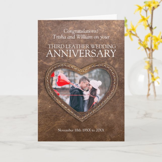 3rd leather wedding anniversary custom photo card (Yellow Flower)