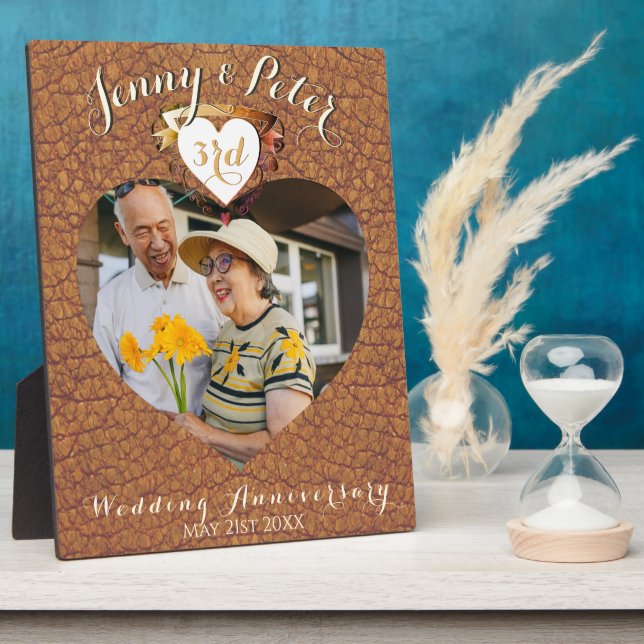 3rd Leather Wedding Anniversary Photo Heart Plaque (Side)