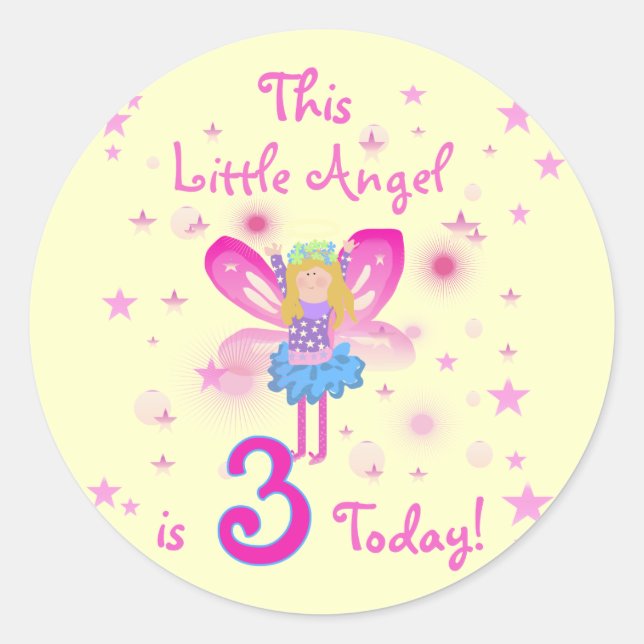 3rd Little Angel Birthday Tshirts and Gifts Classic Round Sticker (Front)