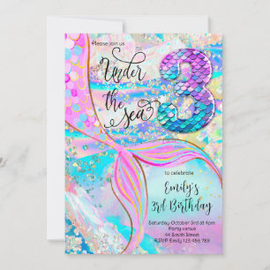 3rd Mermaid Birthday Under the Sea Invitation