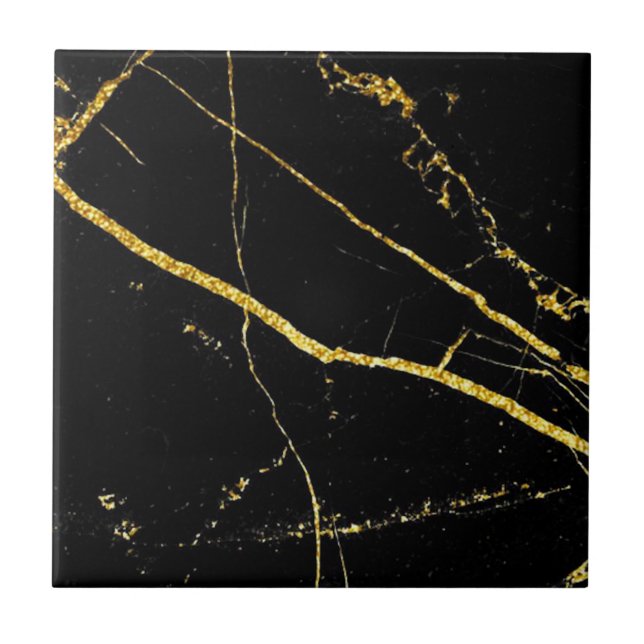 3rd of 4 Gold Veined Black Faux Marble 4.5" & 6" Tile (Front)